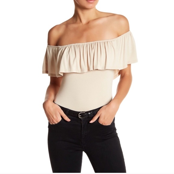 Honey Punch Nude Ruffle Off Shoulder Bodysuit - Picture 2 of 5